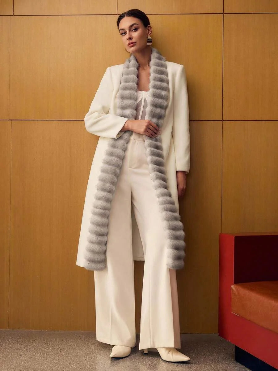 PREMIUM CONTRAST FAUX FUR BELTED OVERCOAT