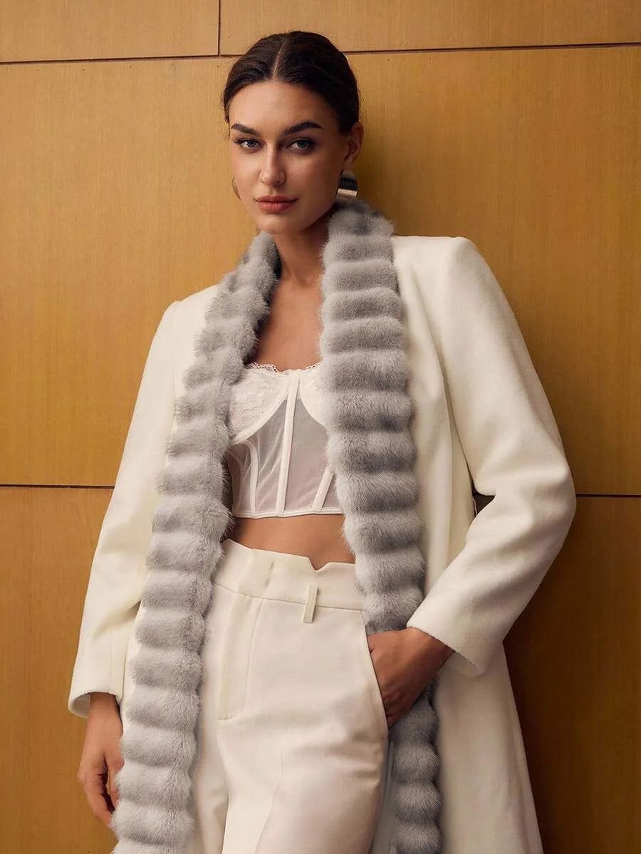 PREMIUM CONTRAST FAUX FUR BELTED OVERCOAT