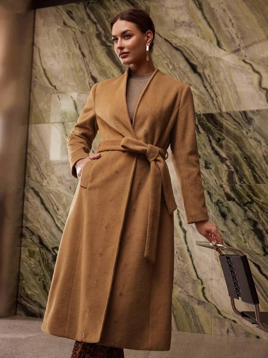 PREMIUM CONTRAST FAUX FUR BELTED OVERCOAT