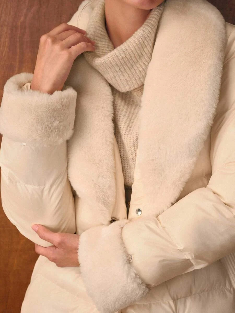 PREMIUM CONTRAST FAUX FUR BELTED WINTER COAT