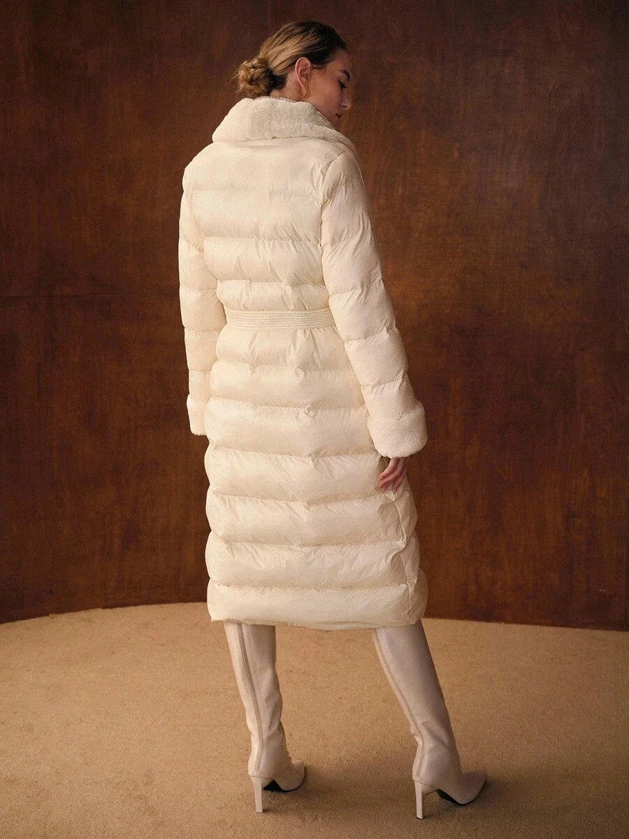 PREMIUM CONTRAST FAUX FUR BELTED WINTER COAT