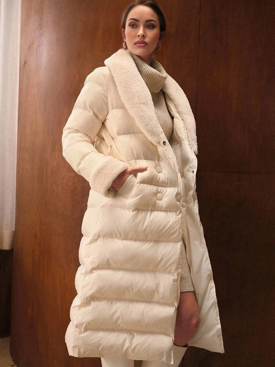 PREMIUM CONTRAST FAUX FUR BELTED WINTER COAT