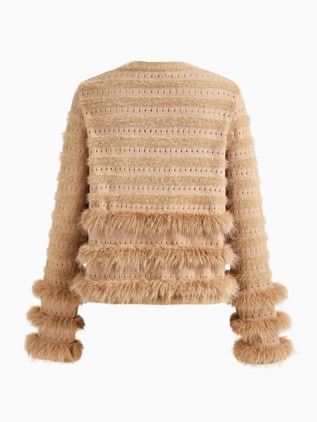 PREMIUM CONTRAST FAUX FUR BUTTON UP CARDIGAN