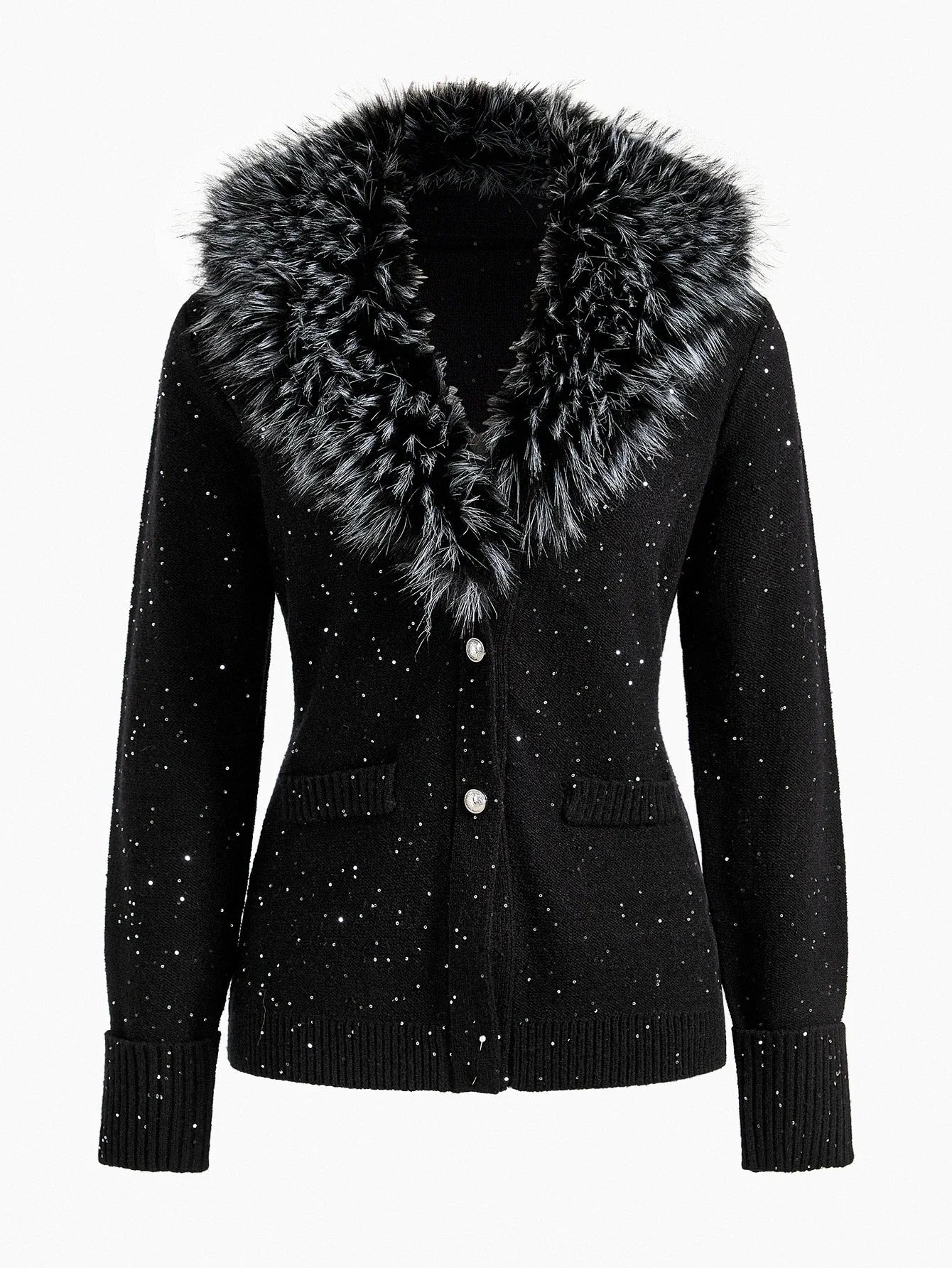 PREMIUM CONTRAST FAUX FUR BUTTON UP CARDIGAN FOR AUTUMN amp WINTER