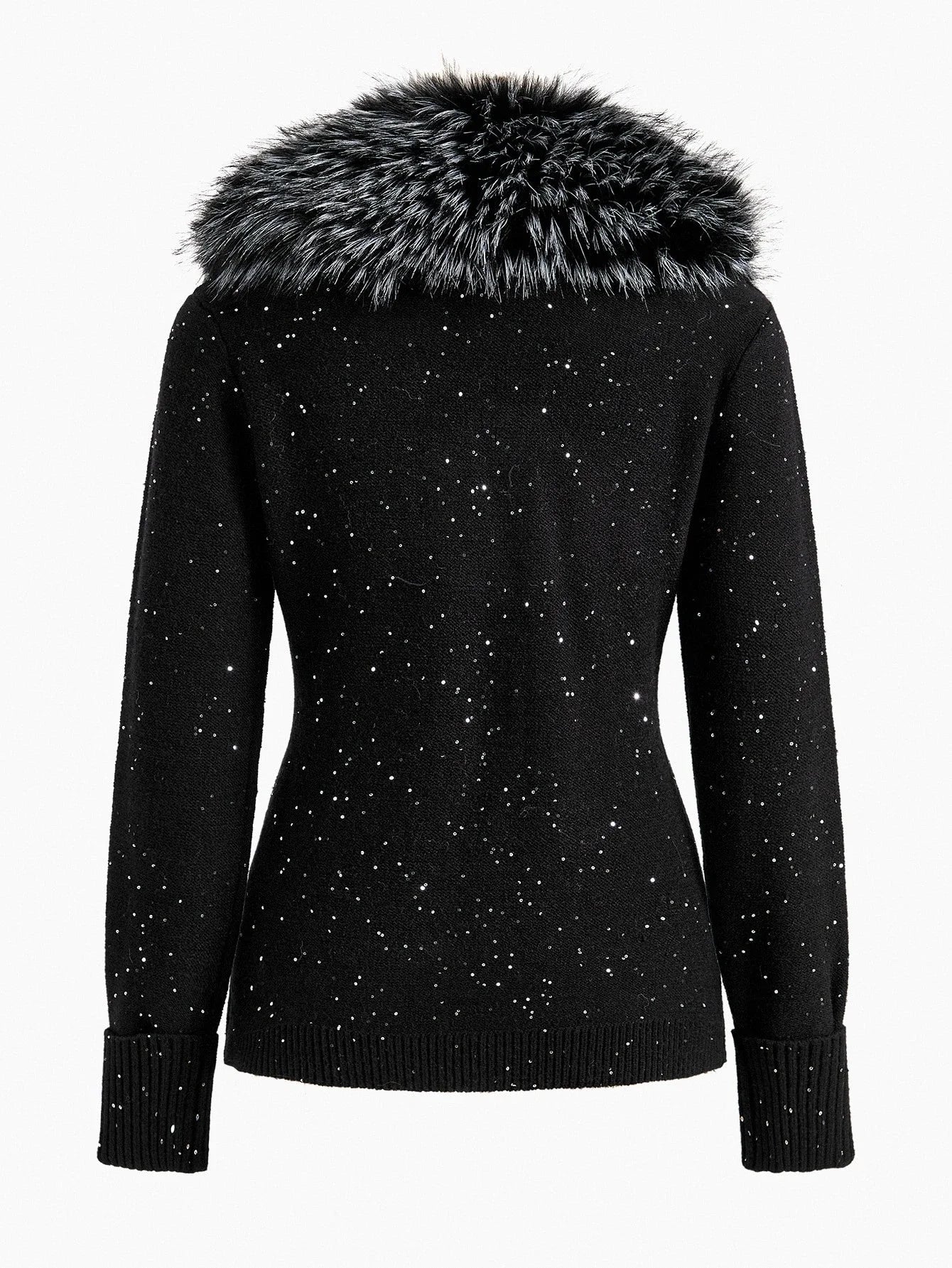 PREMIUM CONTRAST FAUX FUR BUTTON UP CARDIGAN FOR AUTUMN amp WINTER