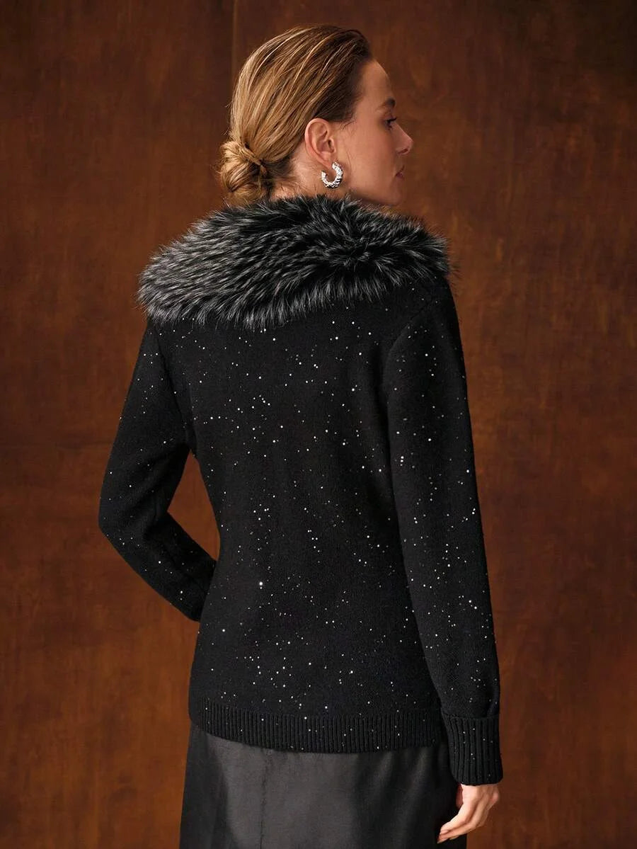 PREMIUM CONTRAST FAUX FUR BUTTON UP CARDIGAN FOR AUTUMN amp WINTER