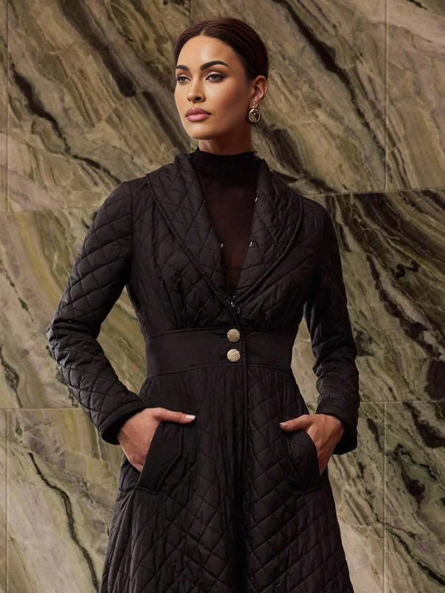 PREMIUM CONTRAST FAUX FUR BUTTON UP QUILTED WINTER COAT FOR AUTUMN amp WINTER