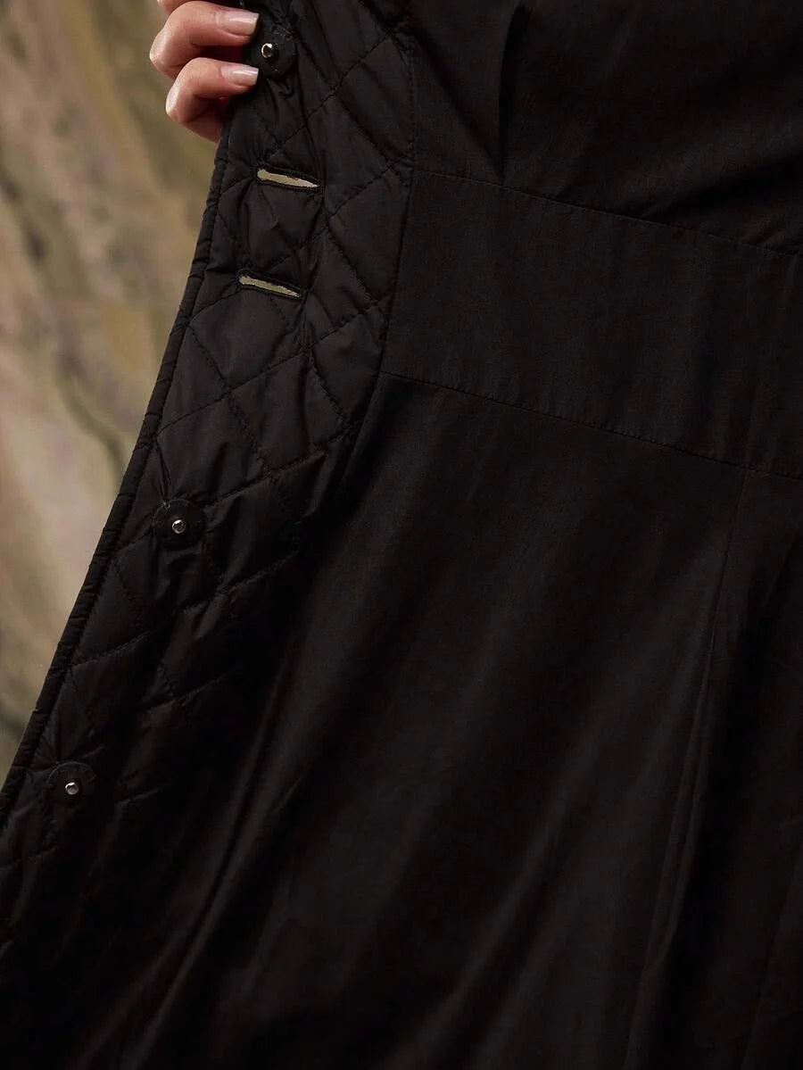 PREMIUM CONTRAST FAUX FUR BUTTON UP QUILTED WINTER COAT FOR AUTUMN amp WINTER