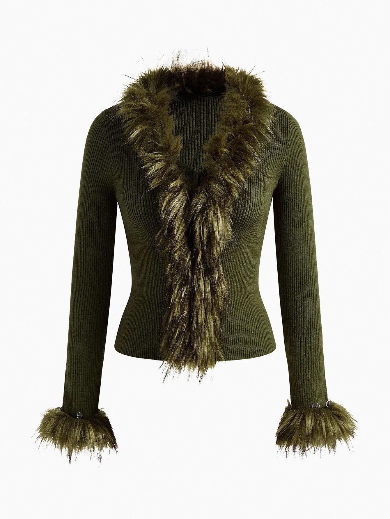 PREMIUM CONTRAST FAUX FUR DETAIL SLIM FIT CARDIGAN