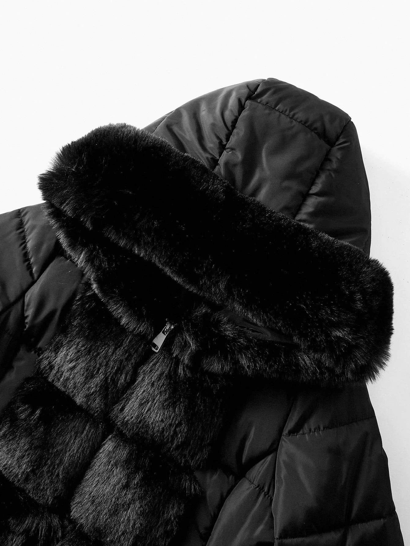 PREMIUM CONTRAST FAUX FUR HOODED WINTER COAT
