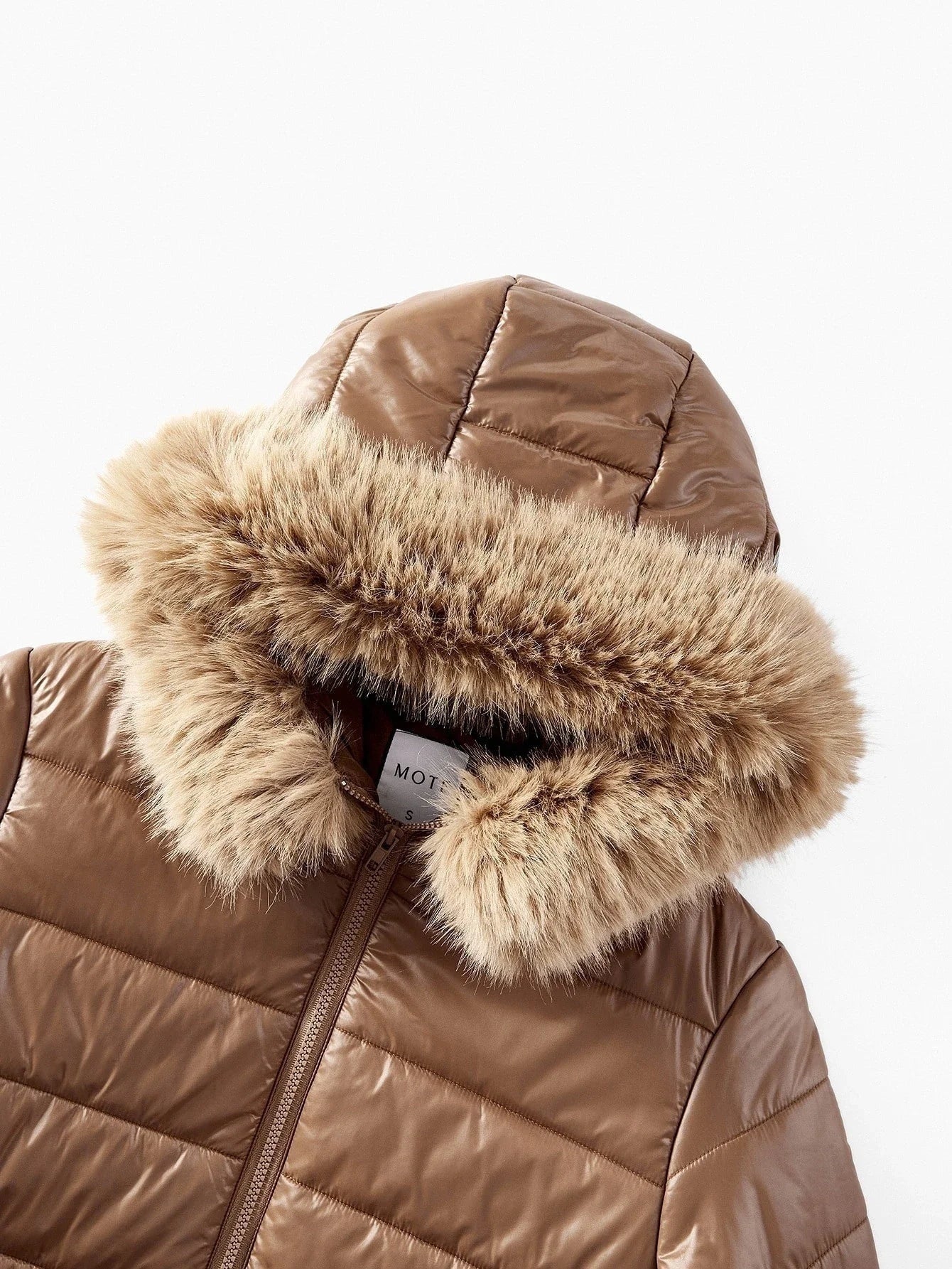 PREMIUM CONTRAST FAUX FUR HOODED WINTER COAT