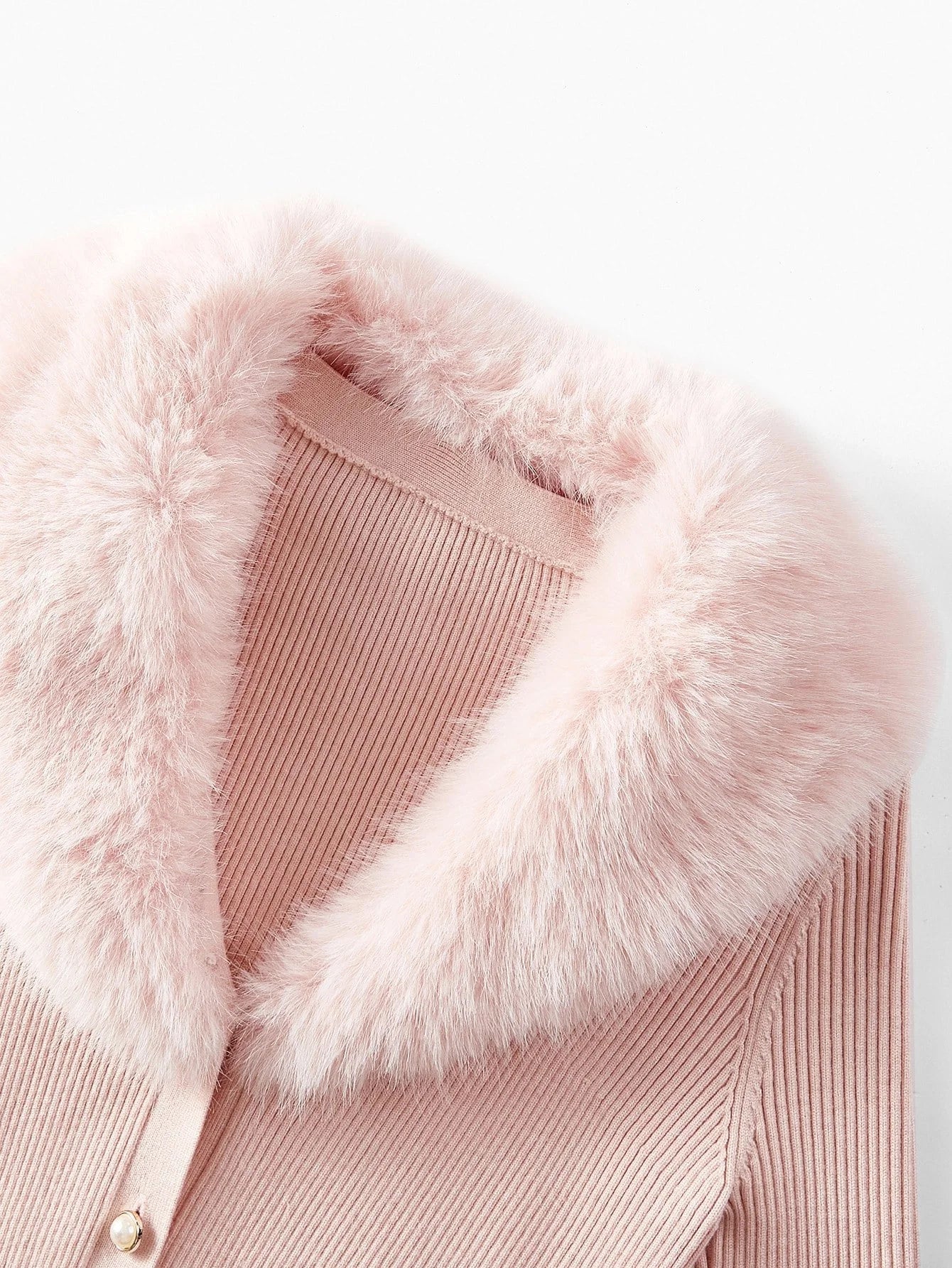 PREMIUM CONTRAST FAUX FUR SHAWL COLLAR SLIM FIT FAUX PEARLS BUTTON PLACKET CARDIGAN FALL