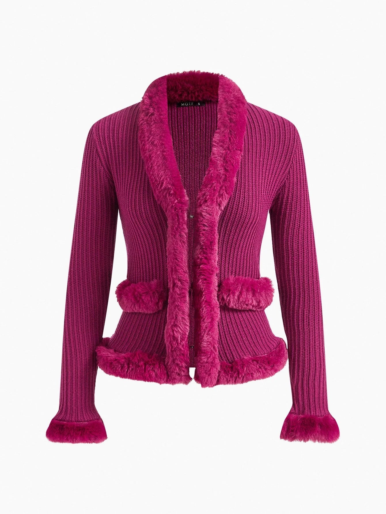 PREMIUM CONTRAST FAUX FUR SLIM FIT CARDIGAN