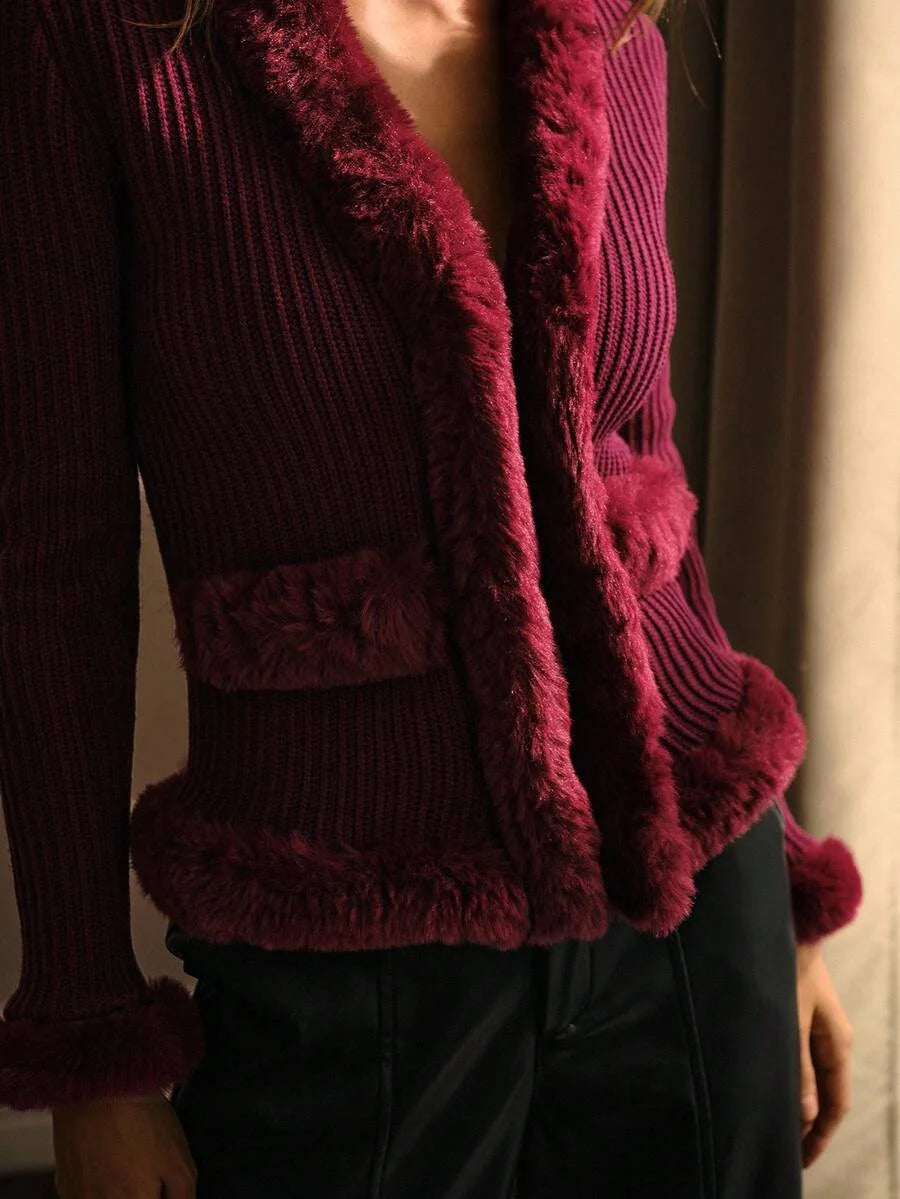 PREMIUM CONTRAST FAUX FUR SLIM FIT CARDIGAN