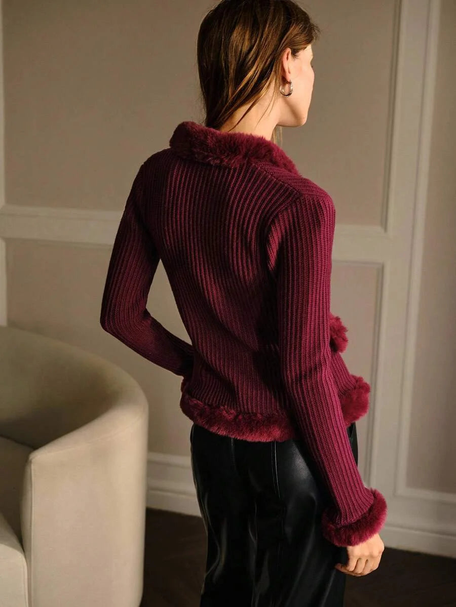 PREMIUM CONTRAST FAUX FUR SLIM FIT CARDIGAN