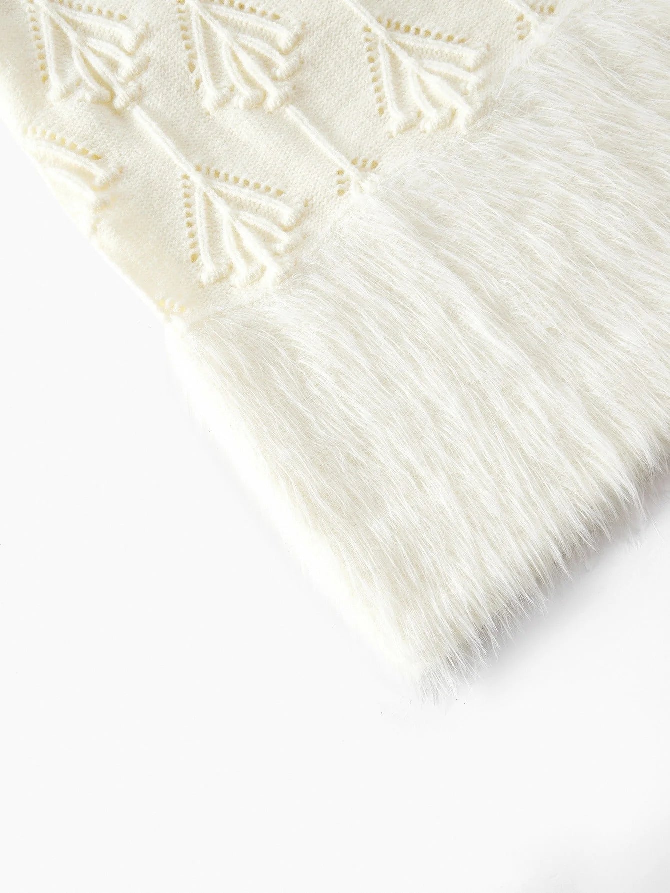 PREMIUM CONTRAST FAUX FUR WAISTCOAT amp HOLLOW OUT SKIRT SWEATER COORD