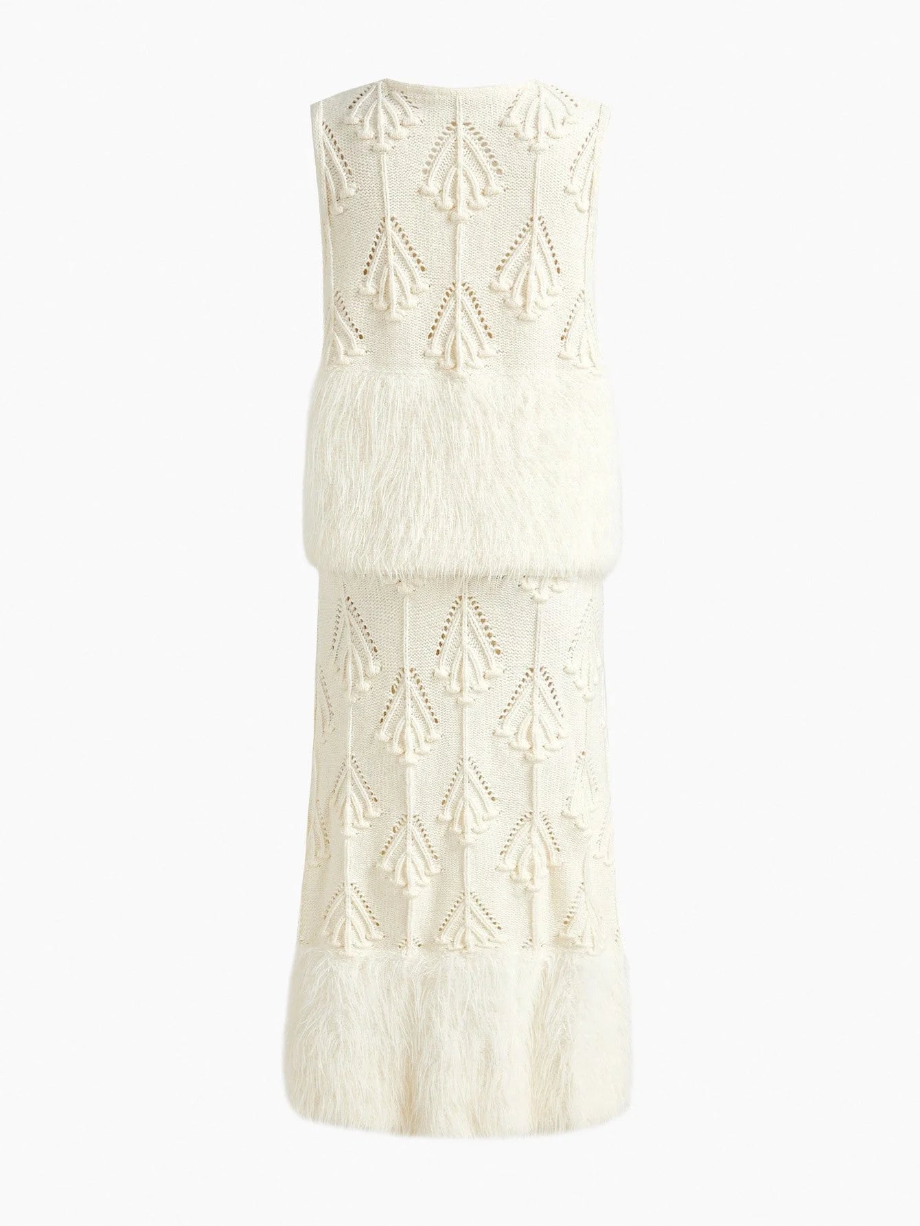 PREMIUM CONTRAST FAUX FUR WAISTCOAT amp HOLLOW OUT SKIRT SWEATER COORD