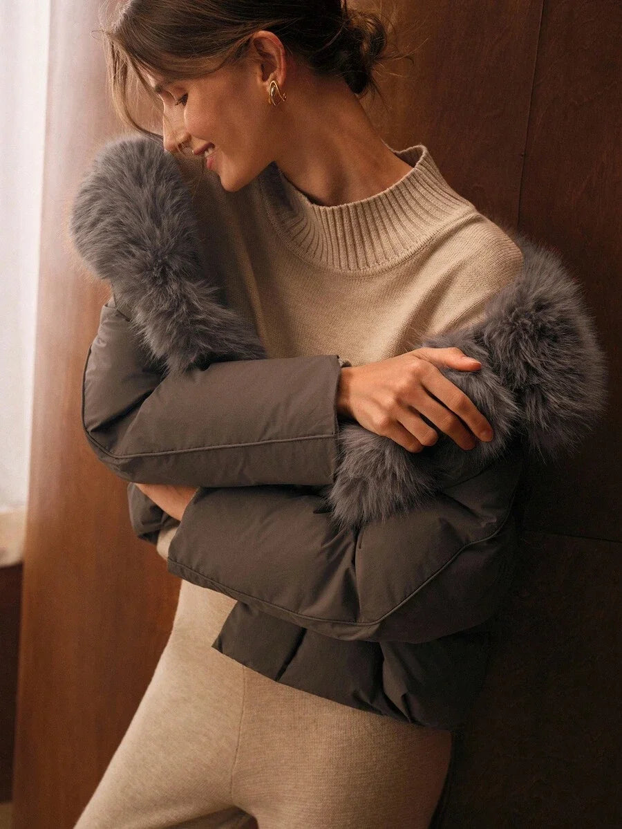 PREMIUM CONTRAST FAUX FUR WATERFALL WINTER COAT