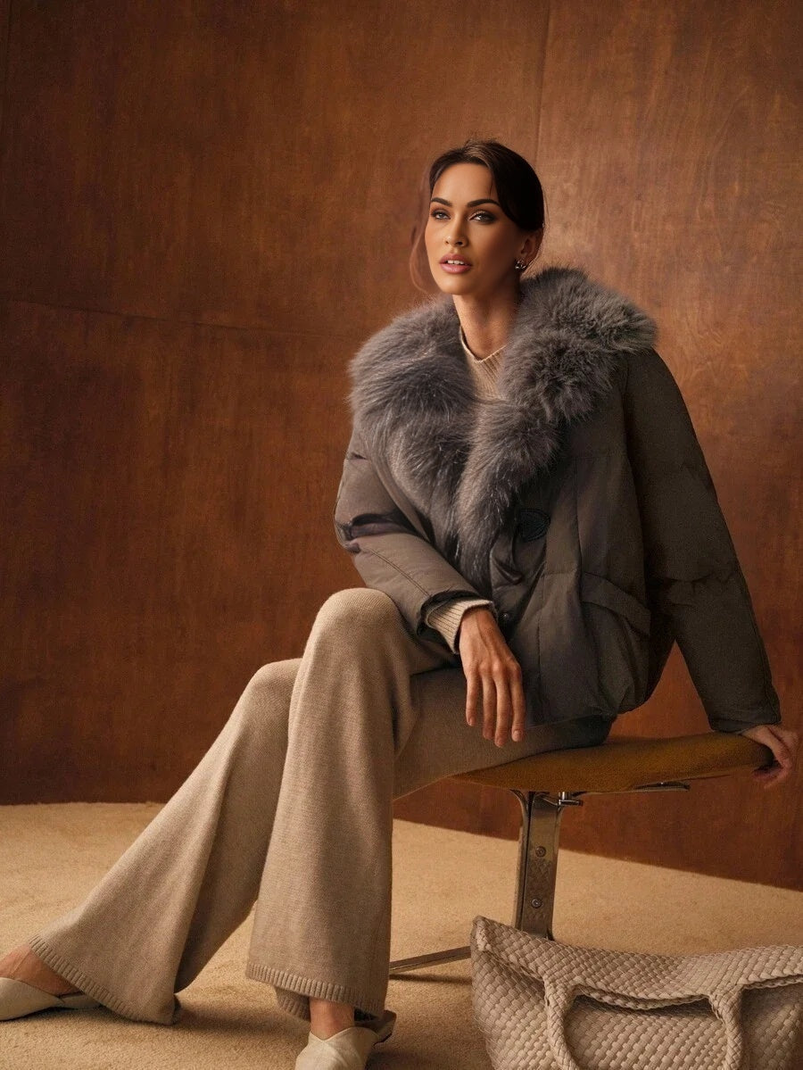 PREMIUM CONTRAST FAUX FUR WATERFALL WINTER COAT