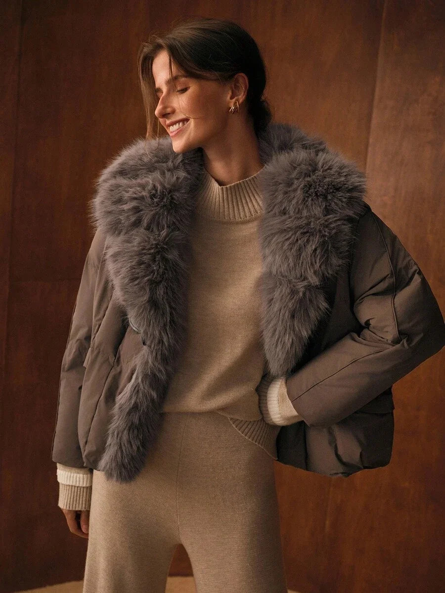 PREMIUM CONTRAST FAUX FUR WATERFALL WINTER COAT