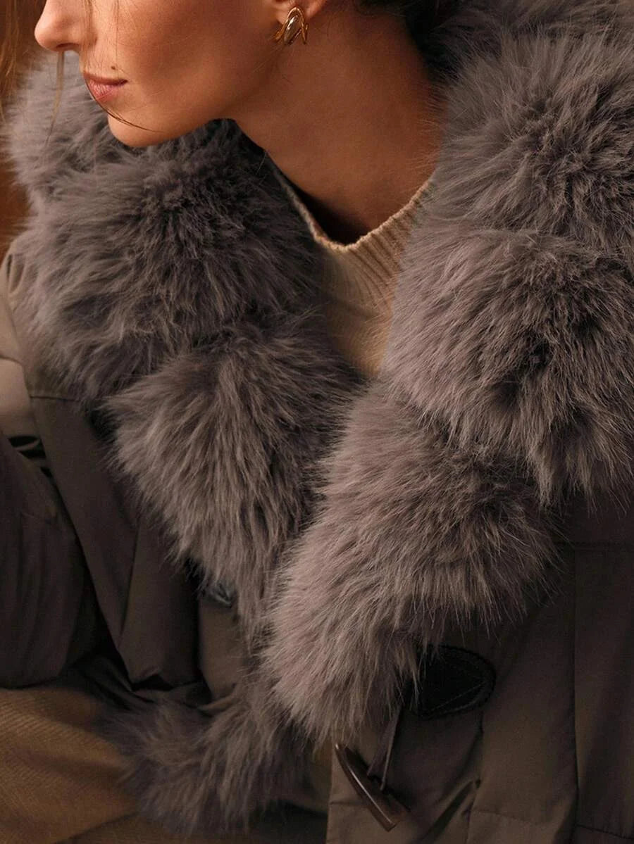 PREMIUM CONTRAST FAUX FUR WATERFALL WINTER COAT