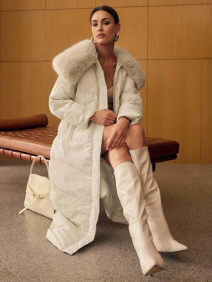 PREMIUM CONTRAST FAUX FUR ZIPPER WINTER COAT