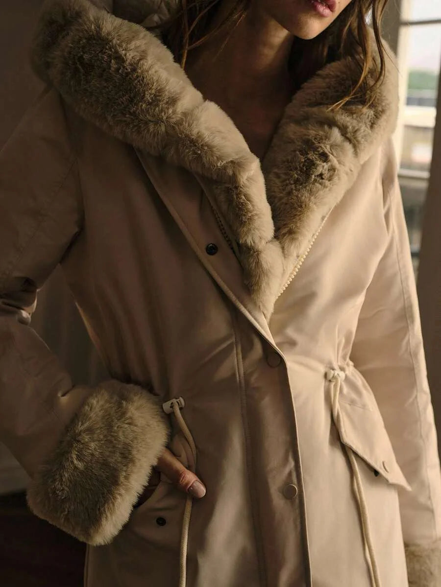 PREMIUM CONTRAST FAUX FUR ZIPPER WINTER COAT