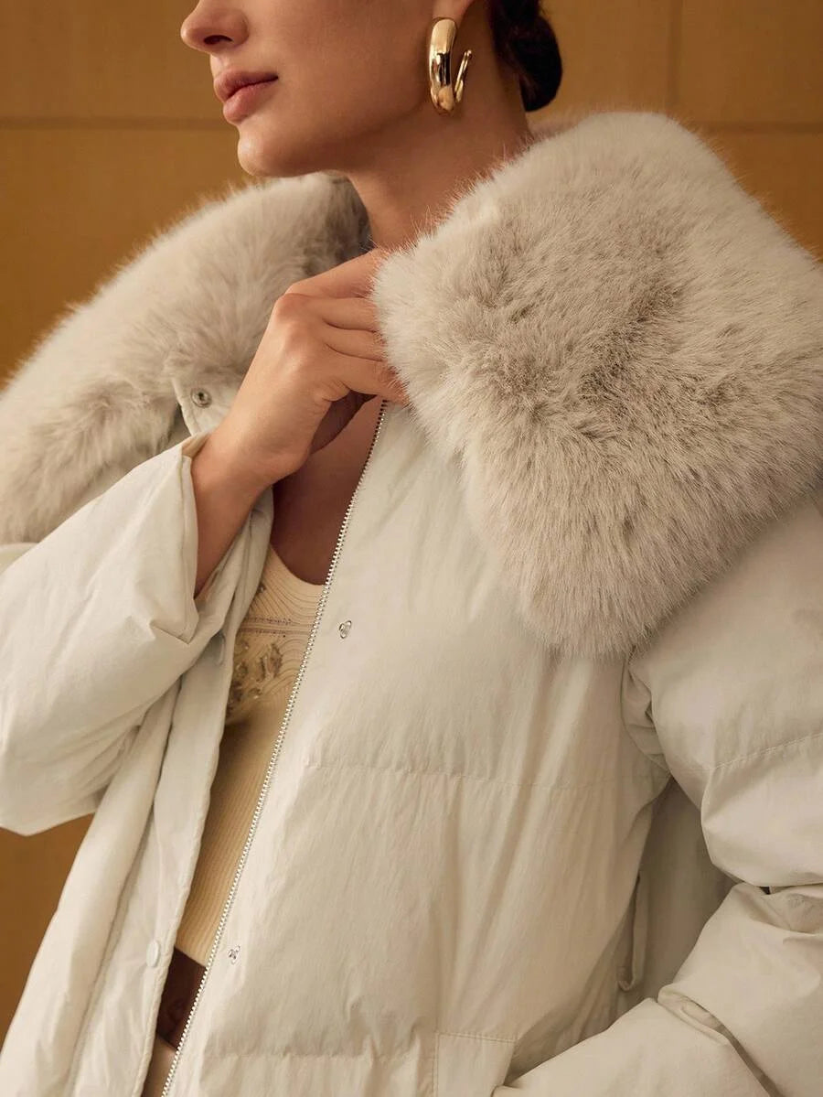 PREMIUM CONTRAST FAUX FUR ZIPPER WINTER COAT