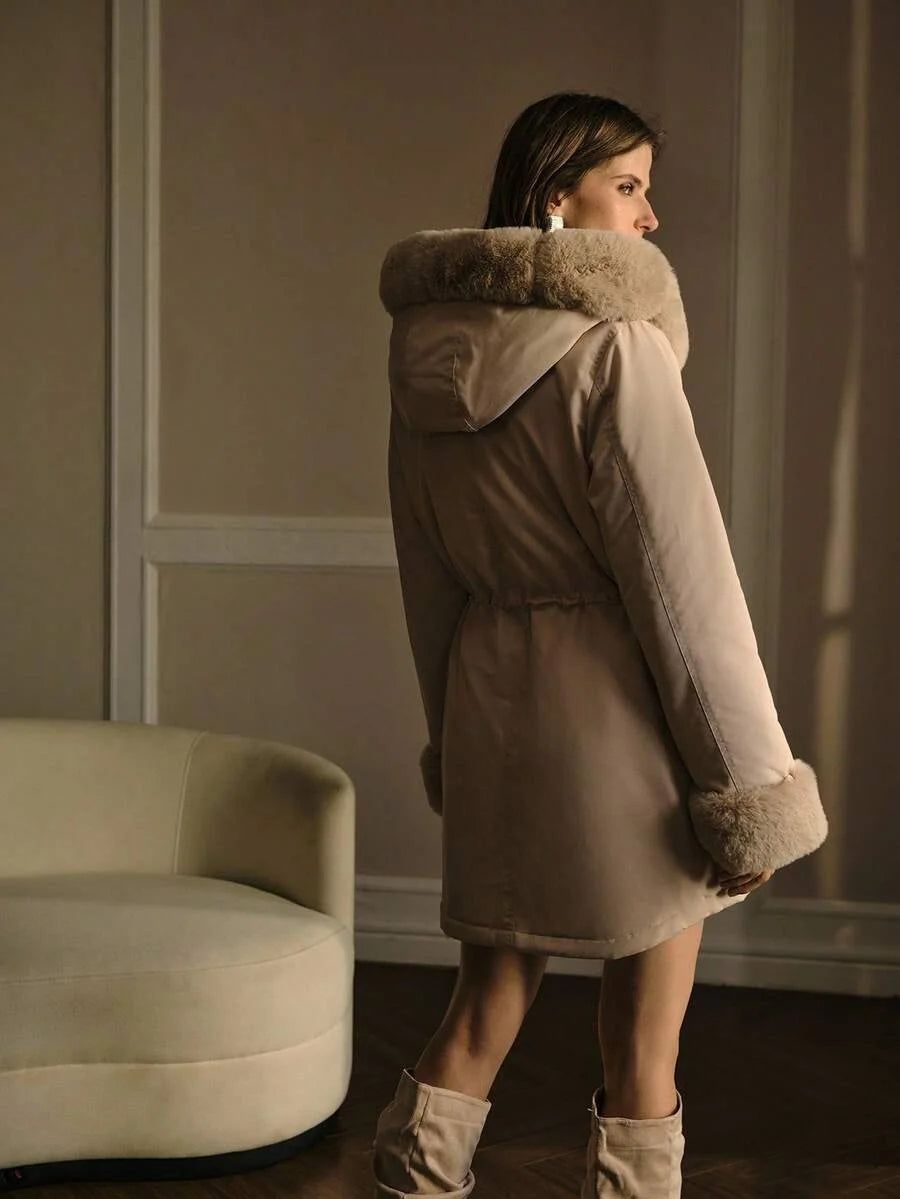 PREMIUM CONTRAST FAUX FUR ZIPPER WINTER COAT