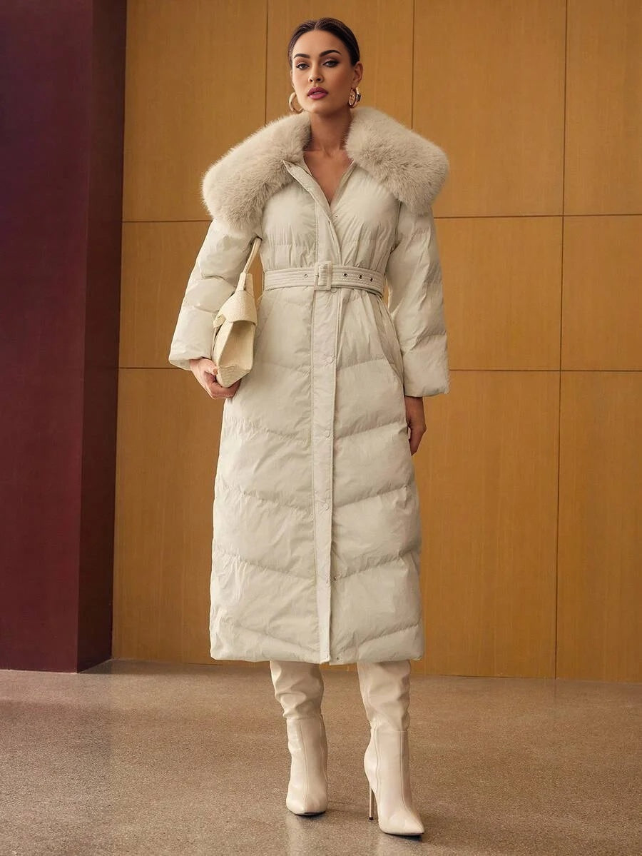 PREMIUM CONTRAST FAUX FUR ZIPPER WINTER COAT