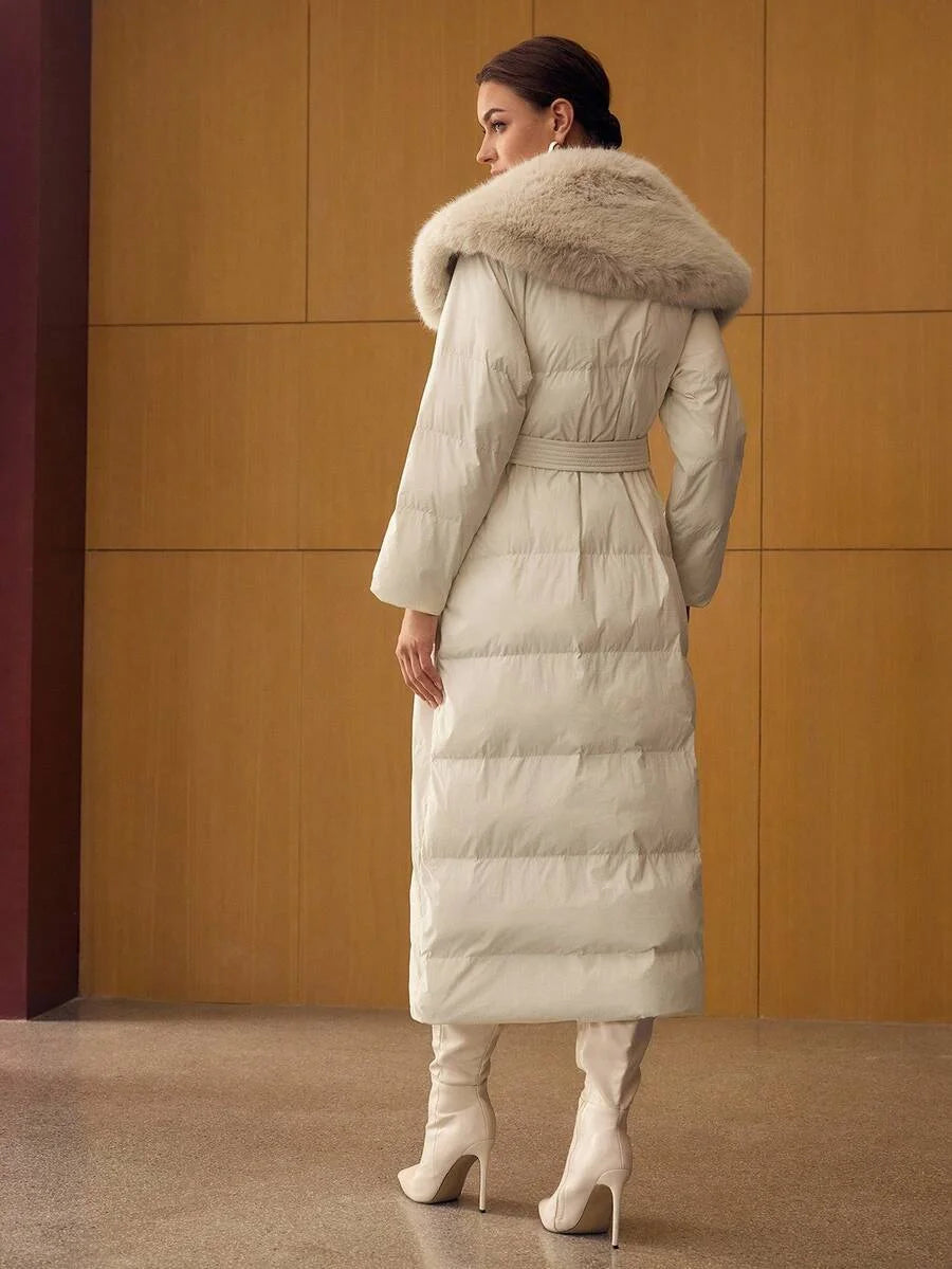 PREMIUM CONTRAST FAUX FUR ZIPPER WINTER COAT