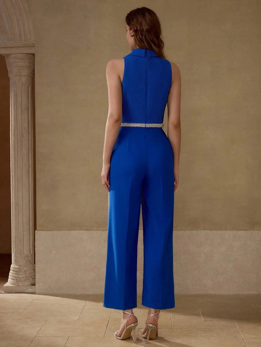 PREMIUM CONTRAST FAUX PEARL BINDING JUMPSUIT