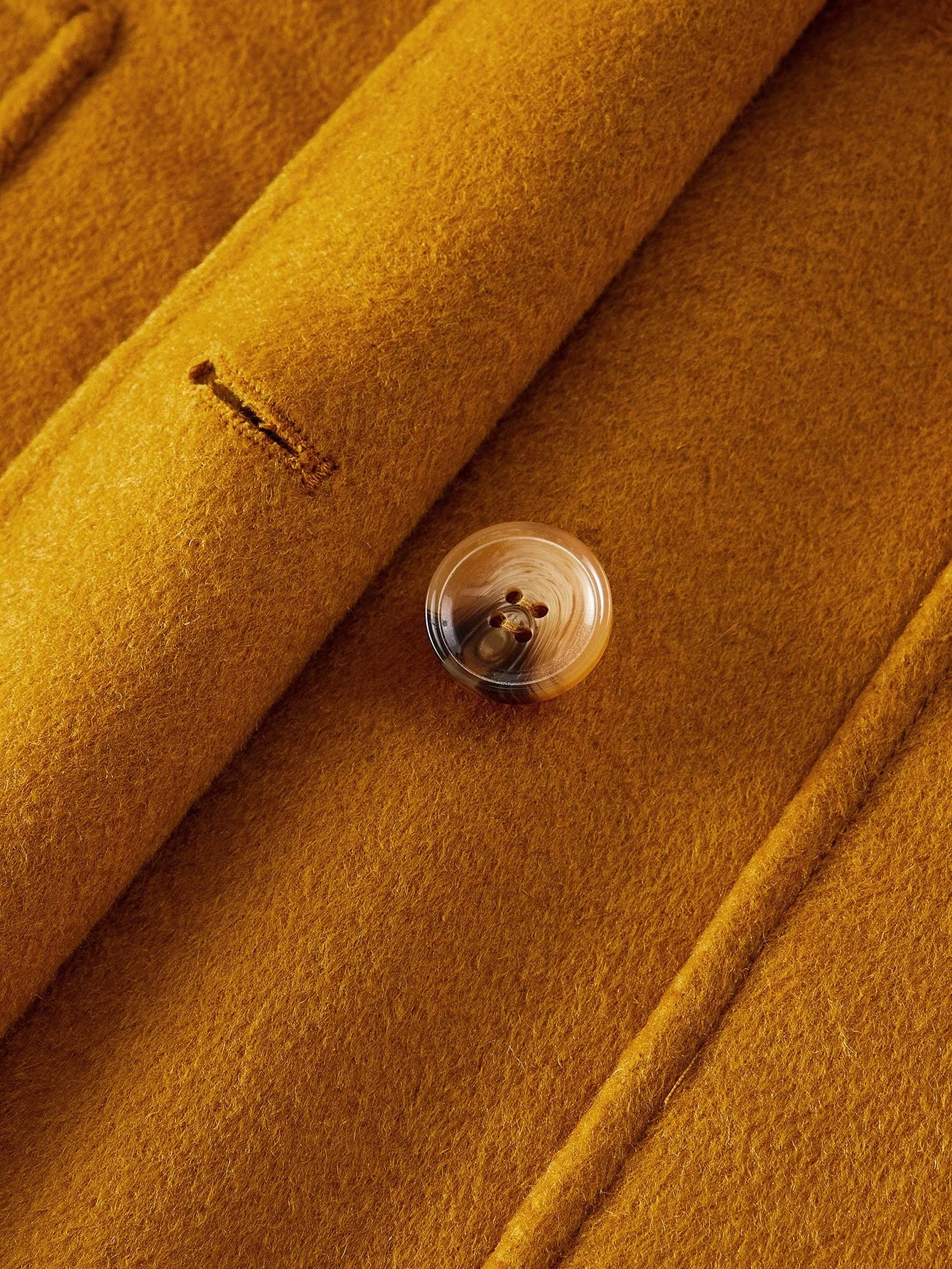 PREMIUM CONTRAST FUZZY LAPEL COLLAR PATCH POCKET BUCKLE BELTED OVERCOAT