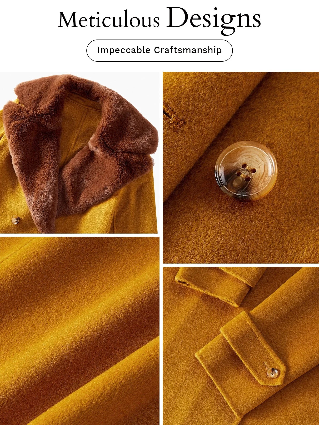 PREMIUM CONTRAST FUZZY LAPEL COLLAR PATCH POCKET BUCKLE BELTED OVERCOAT