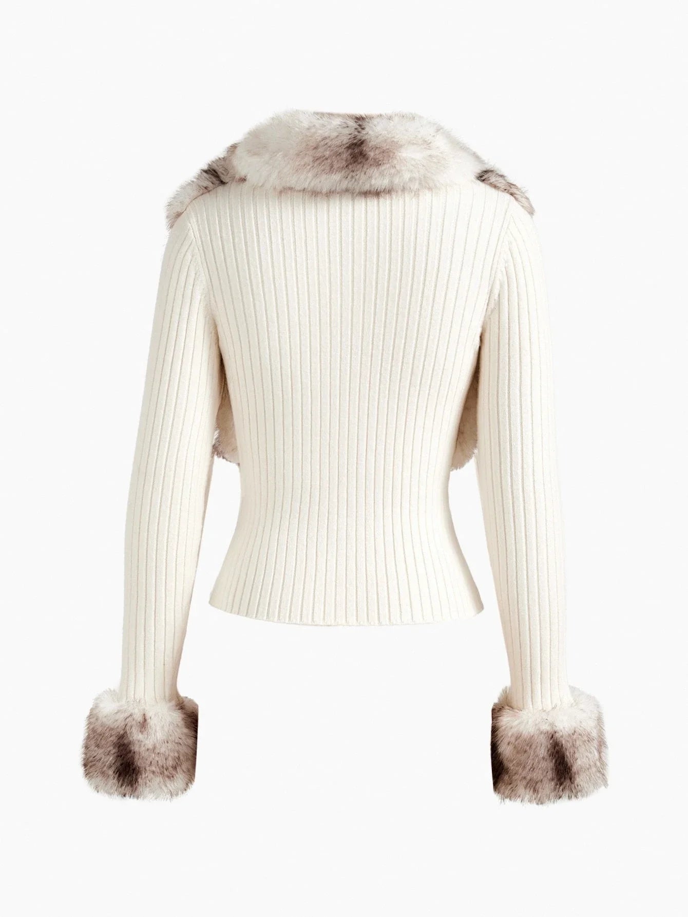 PREMIUM CONTRAST FUZZY PANEL ZIP PLACKET CARDIGAN