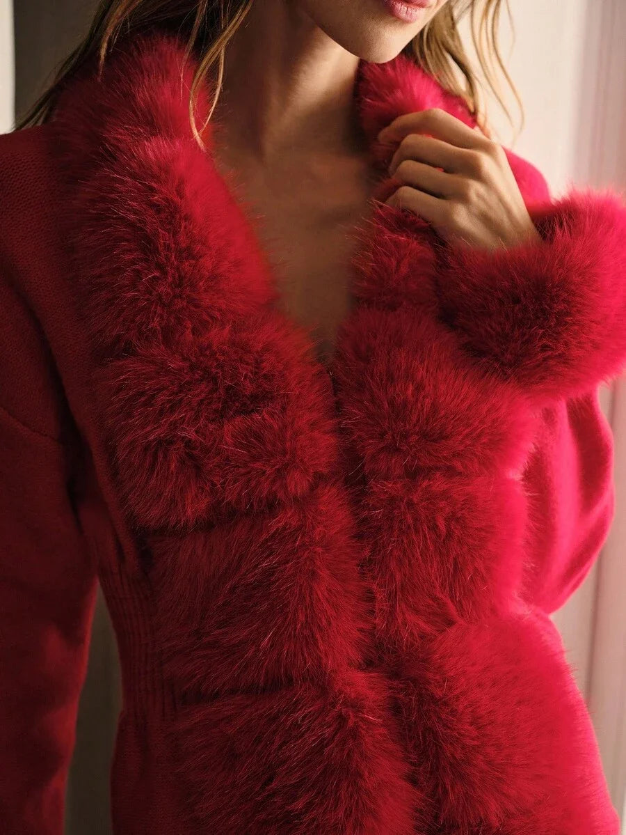 PREMIUM CONTRAST FUZZY TRIM CARDIGAN