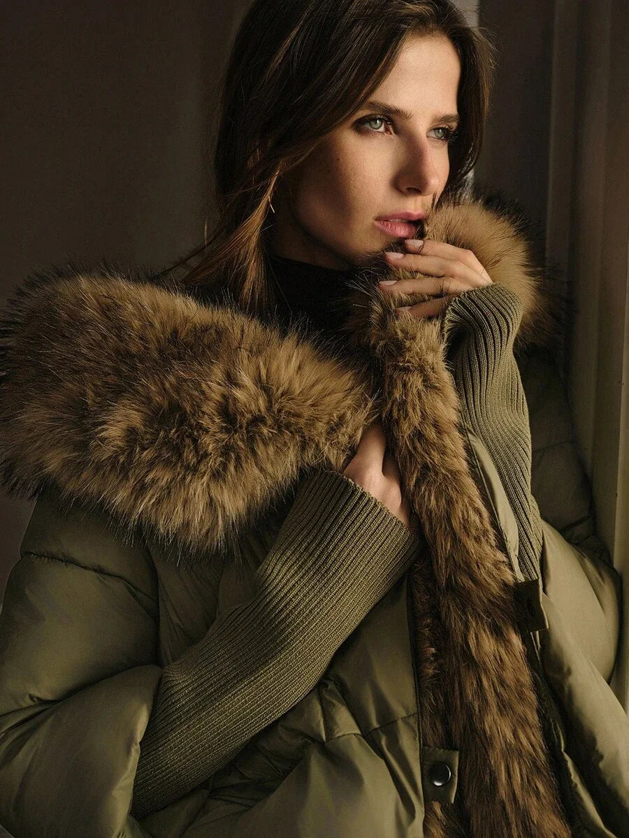 PREMIUM CONTRAST FUZZY TRIM WINTER COAT FALL