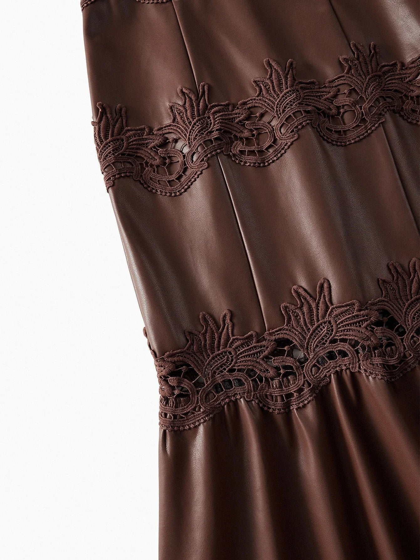 PREMIUM CONTRAST GUIPURE LACE PU LEATHER DRESS