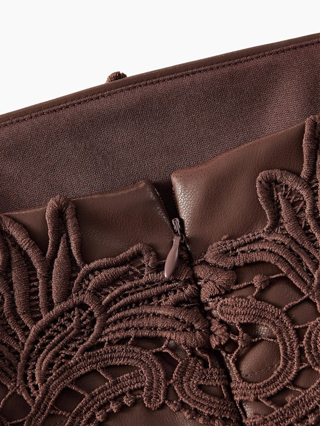 PREMIUM CONTRAST GUIPURE LACE PU LEATHER DRESS