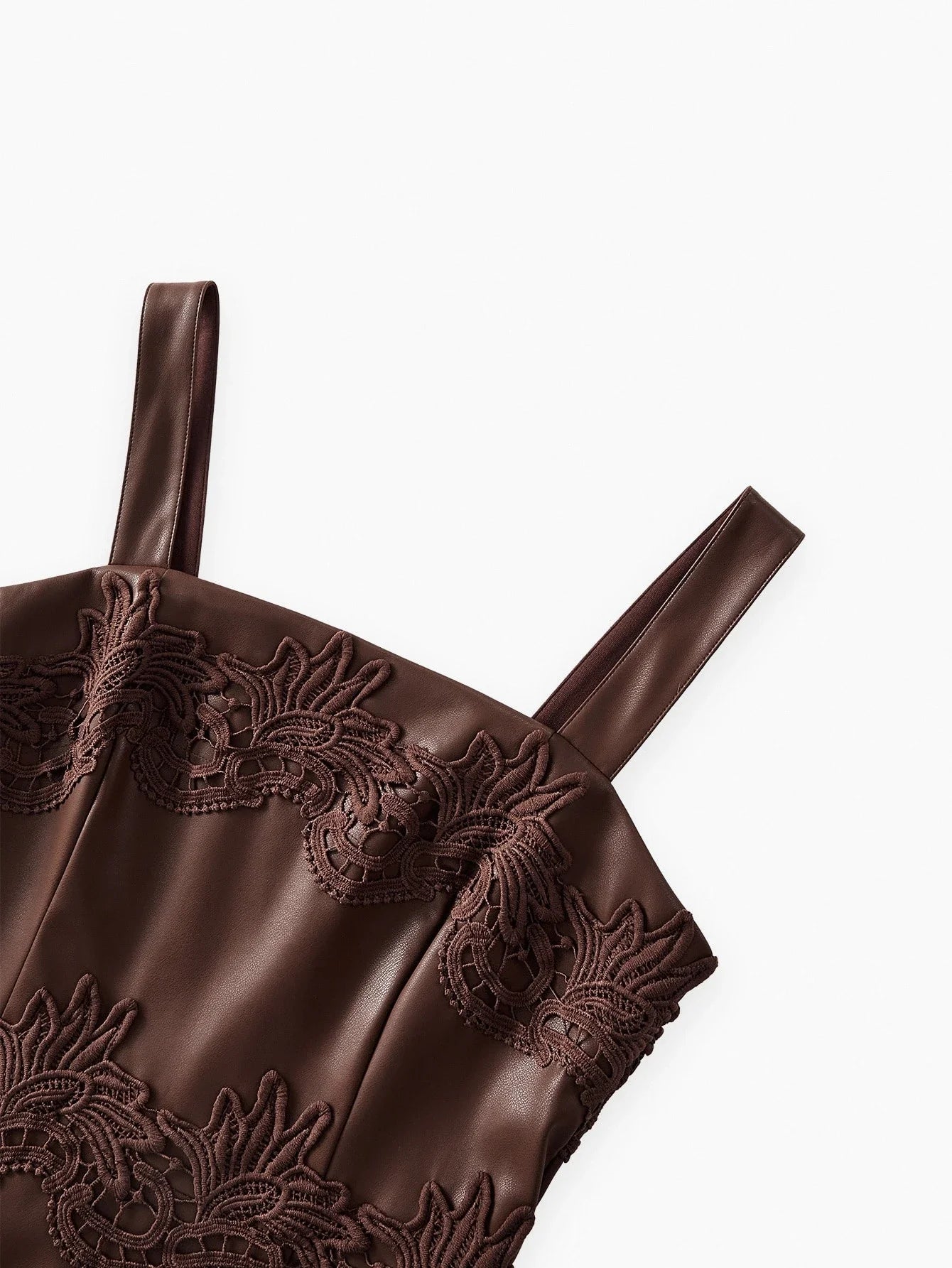 PREMIUM CONTRAST GUIPURE LACE PU LEATHER DRESS