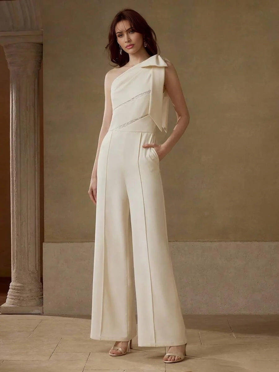 PREMIUM CONTRAST LACE BOW DETAIL JUMPSUIT