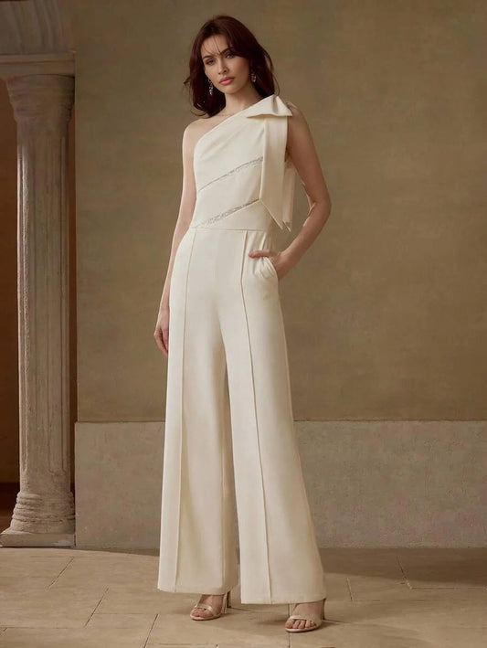 PREMIUM CONTRAST LACE BOW DETAIL JUMPSUIT