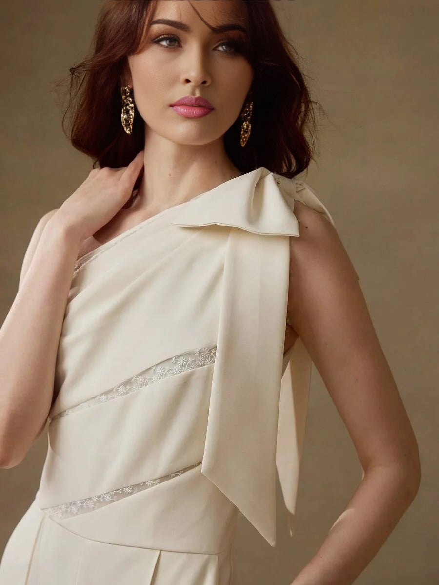 PREMIUM CONTRAST LACE BOW DETAIL JUMPSUIT