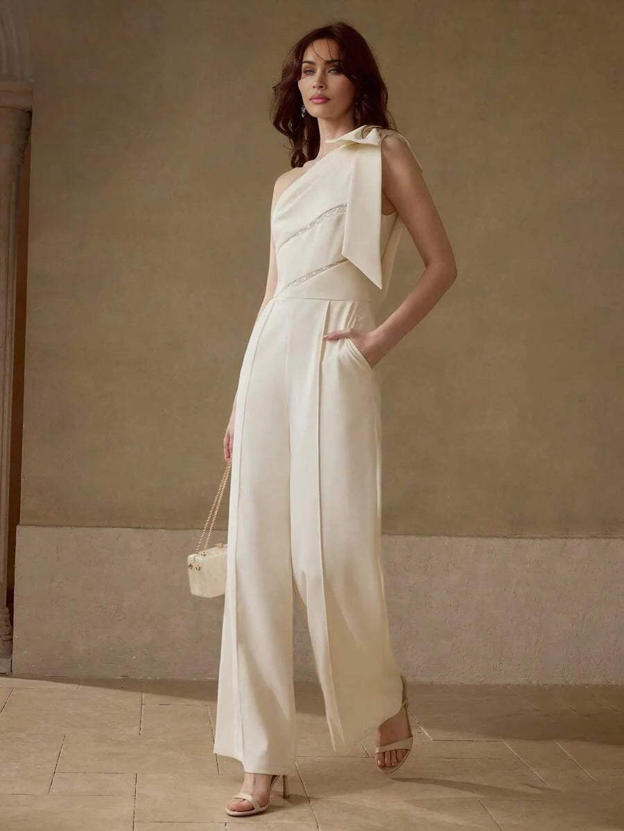 PREMIUM CONTRAST LACE BOW DETAIL JUMPSUIT