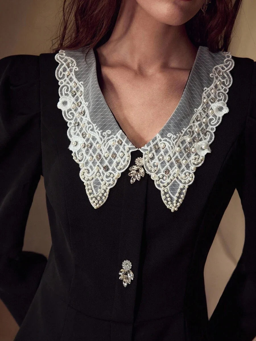 PREMIUM CONTRAST LACE BUTTON UP DRESS