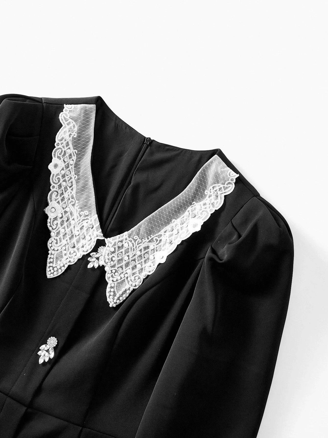 PREMIUM CONTRAST LACE BUTTON UP DRESS