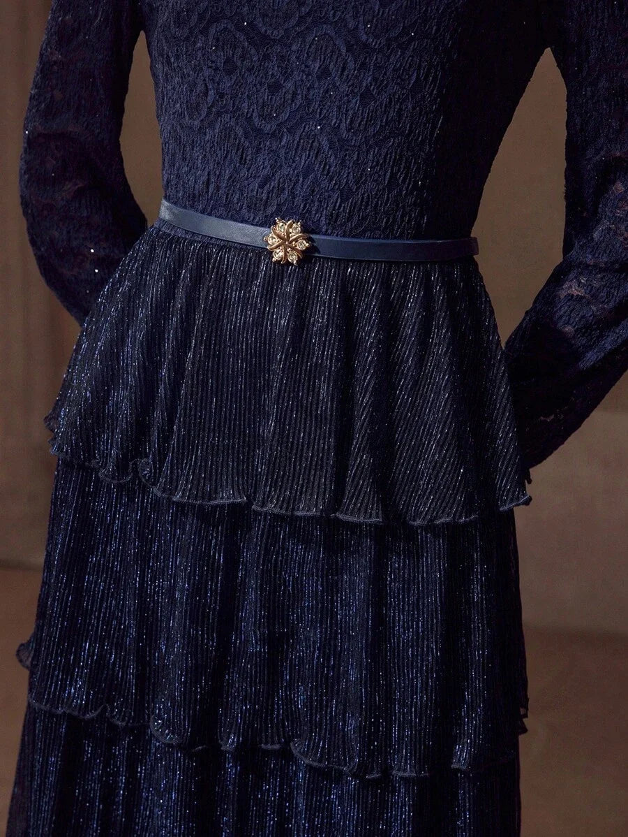 PREMIUM CONTRAST LACE ELEGANT FLOWY DRESS