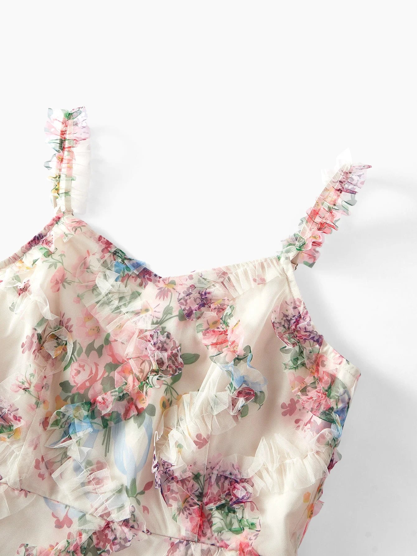 PREMIUM CONTRAST LACE FLORAL PRINT CAMI DRESS