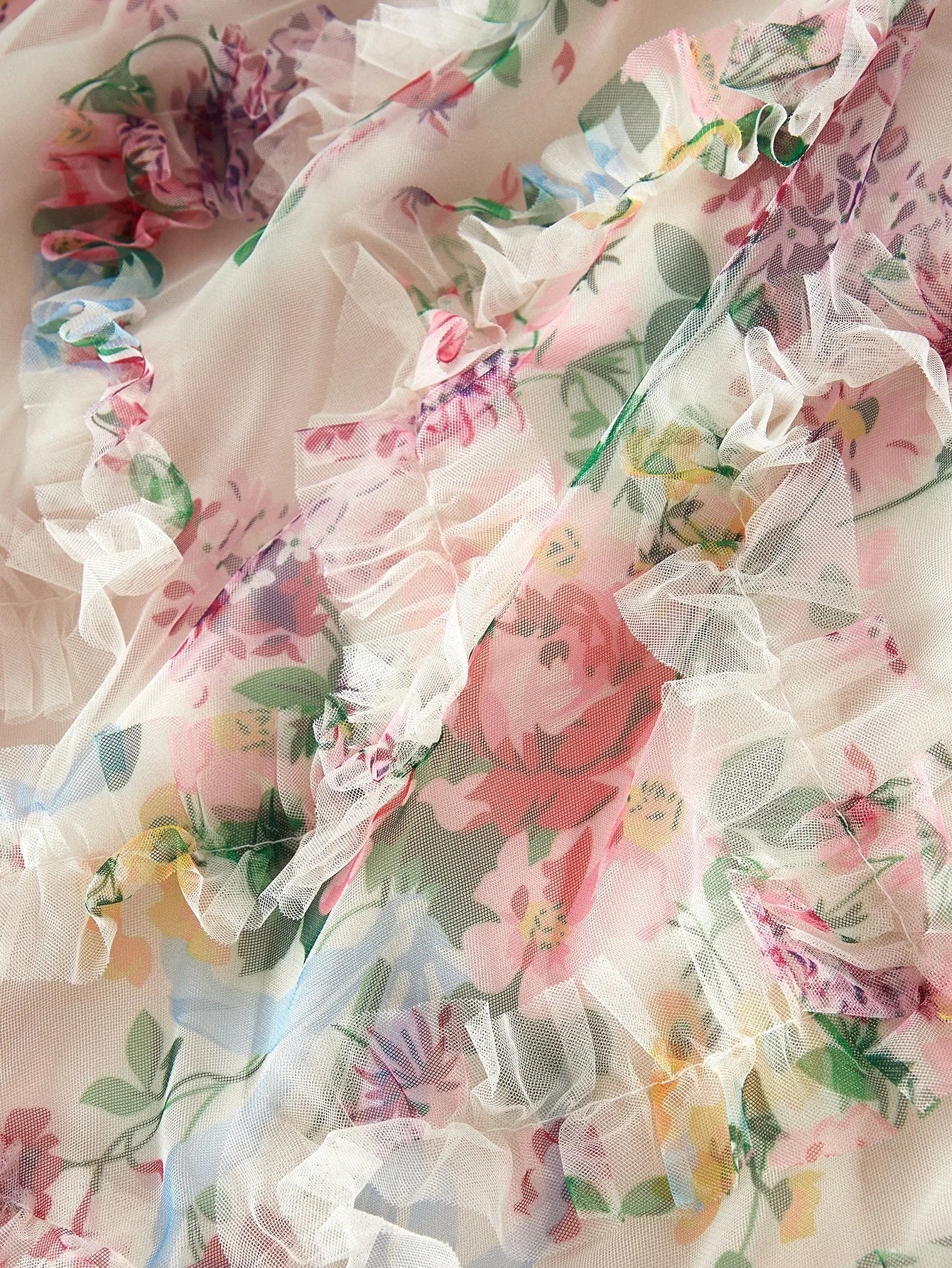 PREMIUM CONTRAST LACE FLORAL PRINT CAMI DRESS