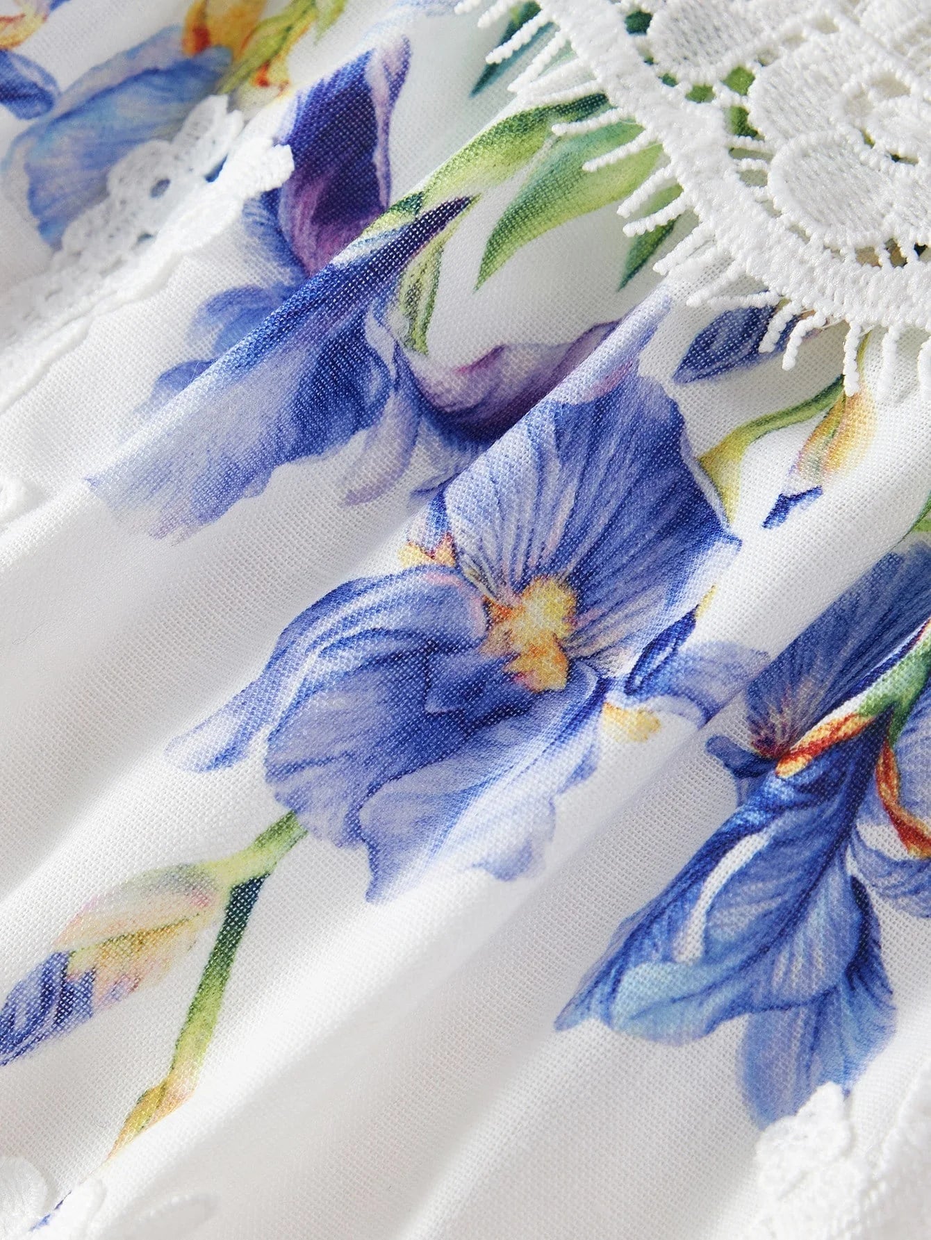 PREMIUM CONTRAST LACE FLORAL PRINT DRESS